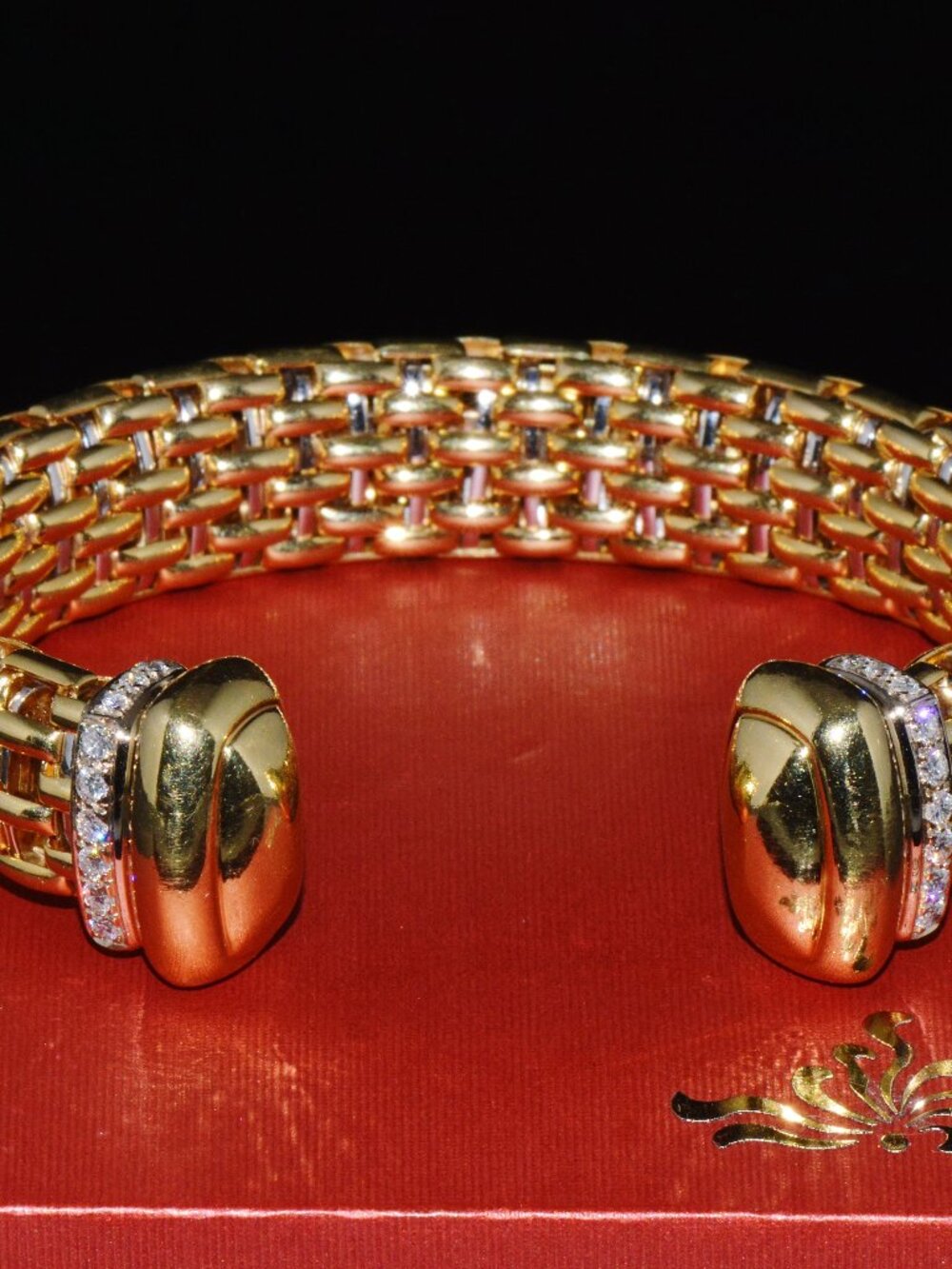 Rare Vintage FOPE 1CT Natural Diamond Flex'it 18K Gold Open Cuff Bangle Bracelet